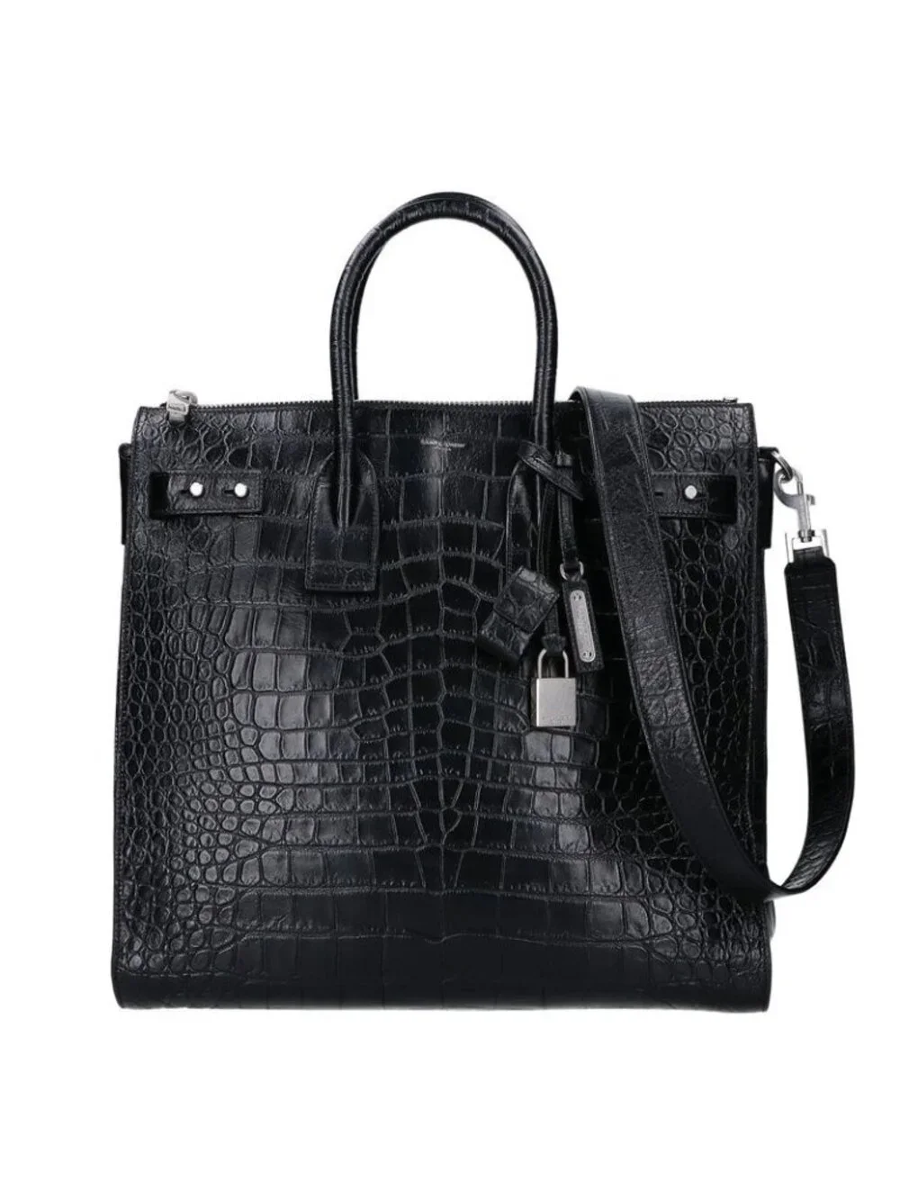 Saint Laurent Paris Black Croc Sack Shoes 2-Way Bag - Picture 1 of 7